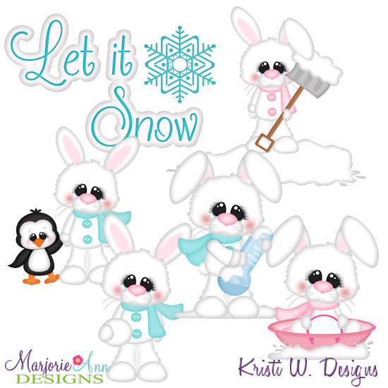 Snow Bunnies TWO SVG Cutting Files Includes Clipart - Click Image to Close